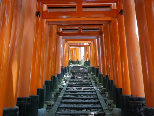 Nästkommande dag spenderades delvis i Fushimi Inari, en shintohelgedom i Kyoto. Den fyra kilometer långa promenaden var ganska tuff i värmen, men å andra sidan var det skönt med motion. Jag vet inte hur många sådana här "torii gates" vi passerade påväg upp till toppen av berget (234 m)...